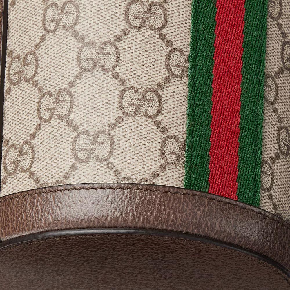 Gucci Ophidia Logo Classic Canvas And Leather Bucket Bag Women Handbags Beige Dark-Brown 838462-FAE0O-9869