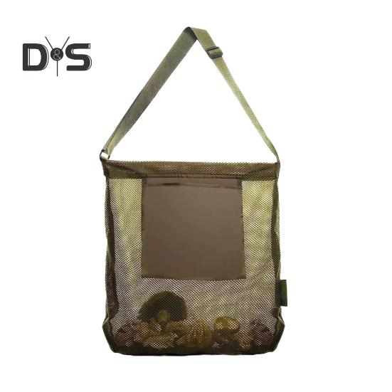 Mushroom Picking Net Bag Mesh Garden Fruit Harvest Basket Mushroom Hunting Crossbody Bag with Adjustable Strap for Outdoor Activities