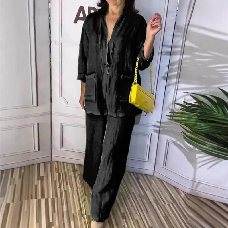 BITCED Women s Fashion Casual Long Sleeve V Neck Pants Suits S чёрный