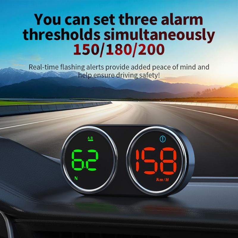 Twin Dial Car Speed Display MPH Dashboard Monitor with Type-C Controls for Daily Commute and Road Trip Driving Use