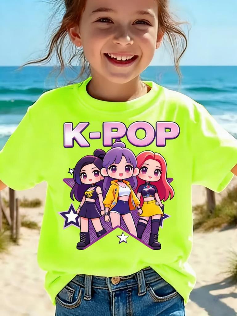 Kpop Children's T Shirt Cartoon Graphic Short Sleeve Summer Comfortable Top Funny Gift for Fans Harajuku T-Shirts Girls Clothes