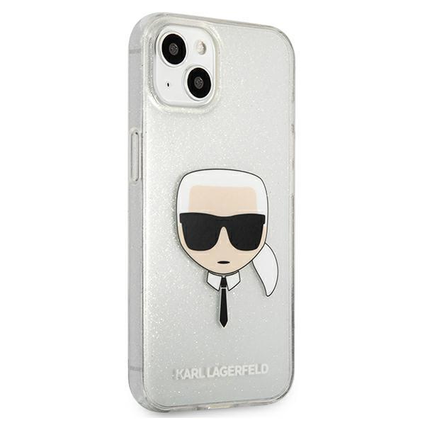 Etui do iPhone 13 mini Karl Lagerfeld Glitter Karl's Head Srebrny