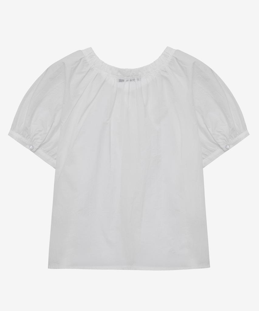 MIND BRIDGE WOMEN [W] Sheer Shirred White Short Sleeve Blouse