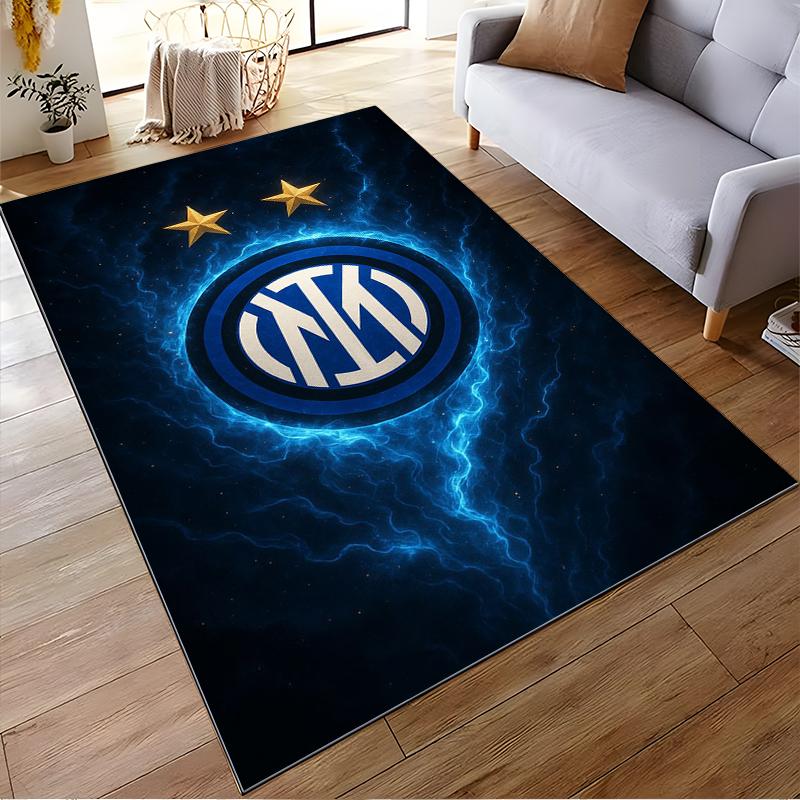 "Blue Electric Pattern Carpet with Gold Stars and Inter Logo Design" Suitable for Use As an Anti-slip for Living Room Bedroom Sofas