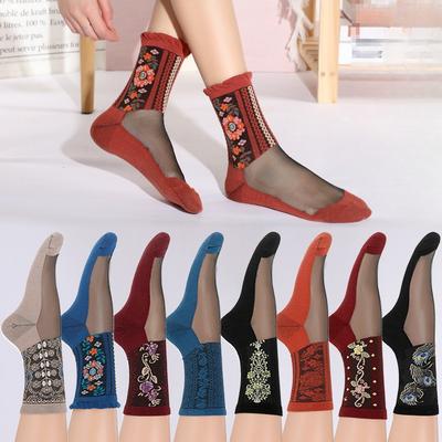 5 Pairs of Ladies Spring and Autumn New Cotton Bottom Thin Crystal Stockings