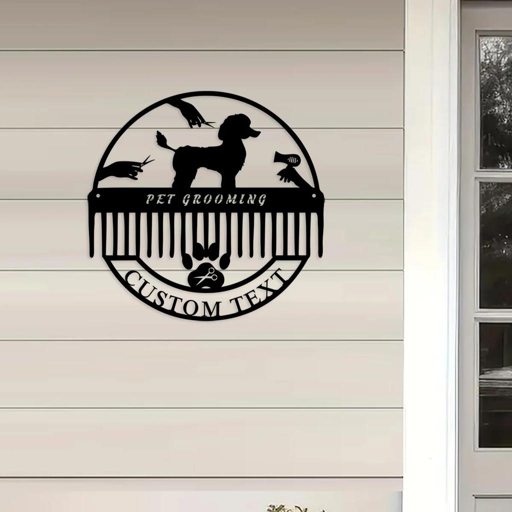 Custom Metal Wall Art Dog Groomer Sign, Personalized Barber Shop Decor, Pet Salon Nameplate Gift