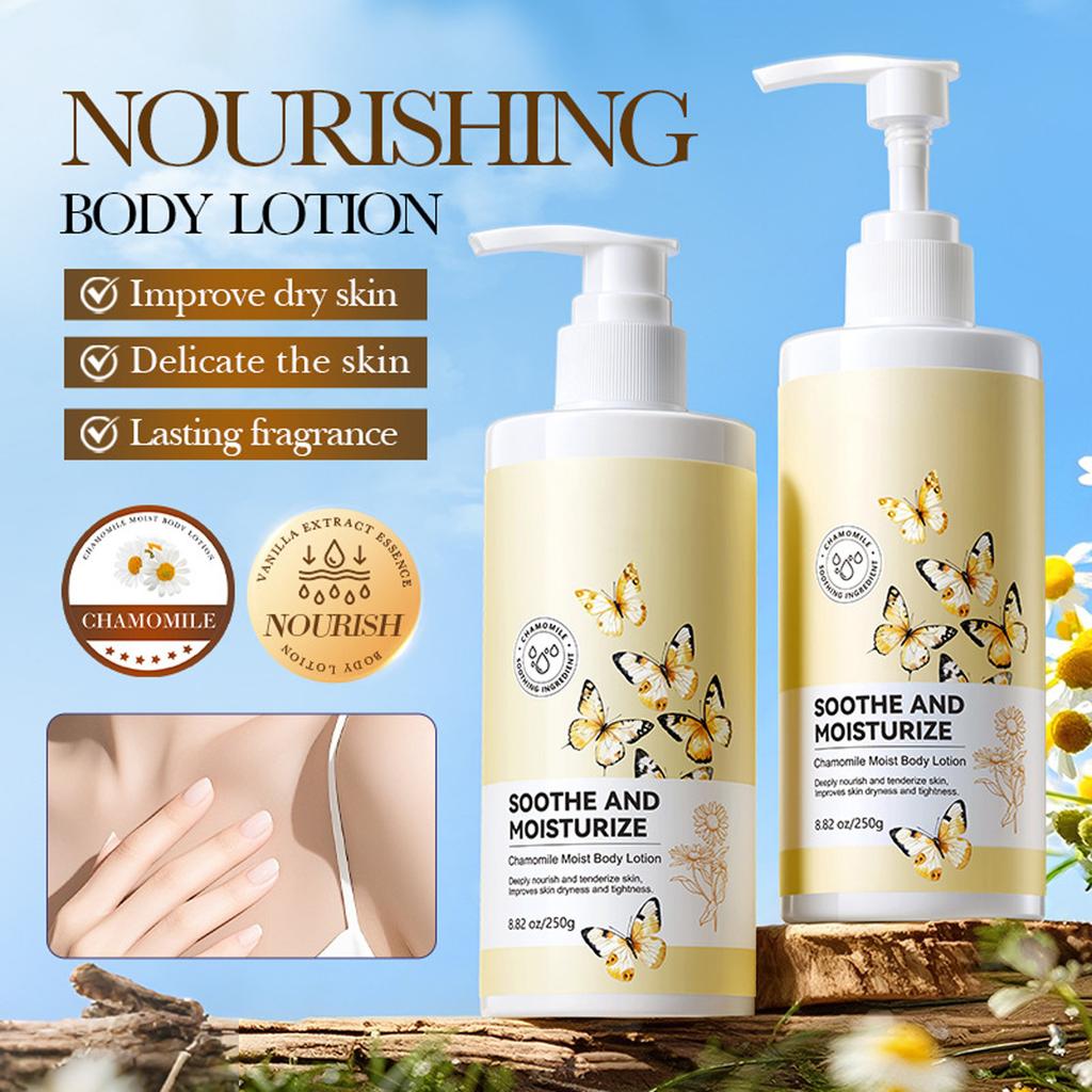 1 Stück 250g Kamillen-Körperlotion – Feuchtigkeitsspender mit Pflanzenextrakten für glatte, weiche Haut mit langanhaltendem Duft
