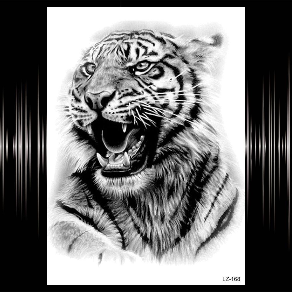 Watercolor Lion Tiger Temporary Tattoo For Women Men Atult Kid Realistic Fake Animal Tattoo Sticker Water Transfer Tatoos Thigh
