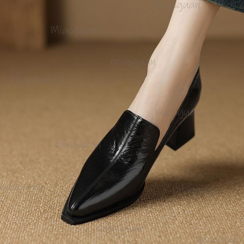 Pointed Toe Elegant Women's Mid Heel Pumps Slip On Chunky Heeled Loafers Fashion Shoes for Women Office Ladies Footwear Size 35