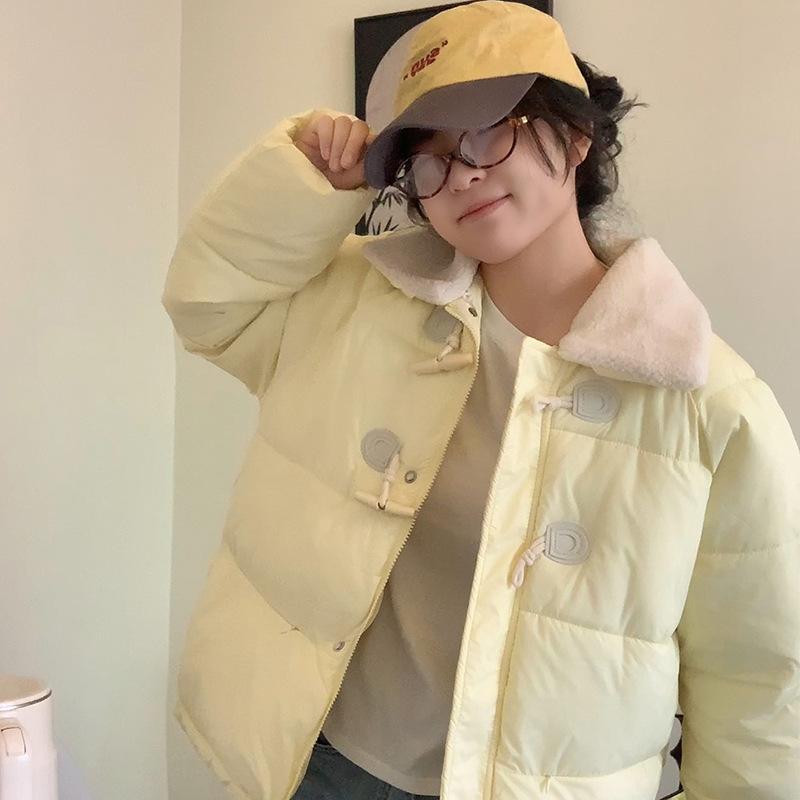 

Horn buckle autumn and winter new cotton clothes women s lamb wool thickened short college style small coat XL жёлтый