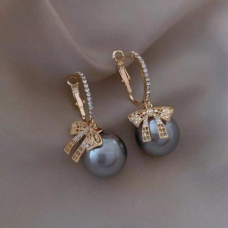 Korean Bow Pearl Hoop Earrings: S925 Silver, Rhinestone-Studded, Fashionable & Unique Design