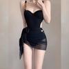 One-piece swimsuit fashionable and sexy suspenders gather to cover the belly and show thinness, high waist beach hot spring swimsuit women's high sens