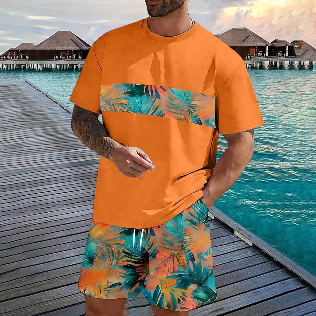 Men's Casual Two Piece Set Short Sleeve T Shirt and Elastic Waist Drawstring Shorts Summer Outfit Lightweight Comfortable Fit