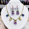 3pcs Bohemia Rainbow Cubic Zirconia Flower Jewelry Set Dainty Pendant Stud Earrings Plated Everyday Stacking Jewelry