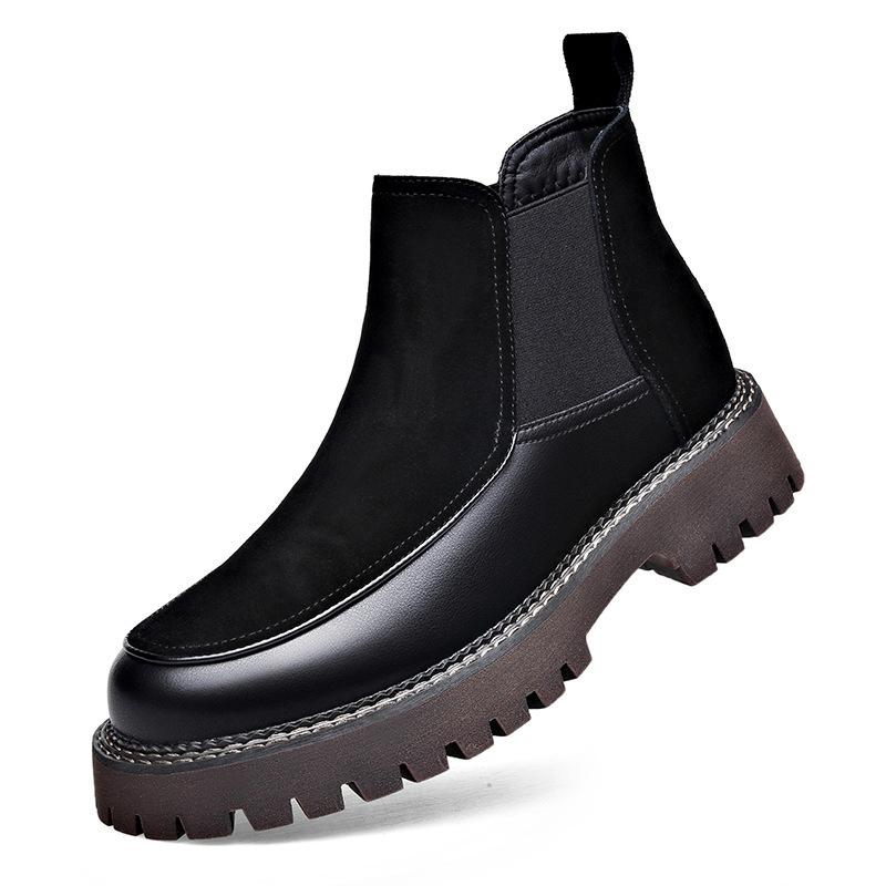 Fashion men's casual chelsea boots black trendy cow suede leather shoes autumn platform boot party nightclub dress handsome ankle botas