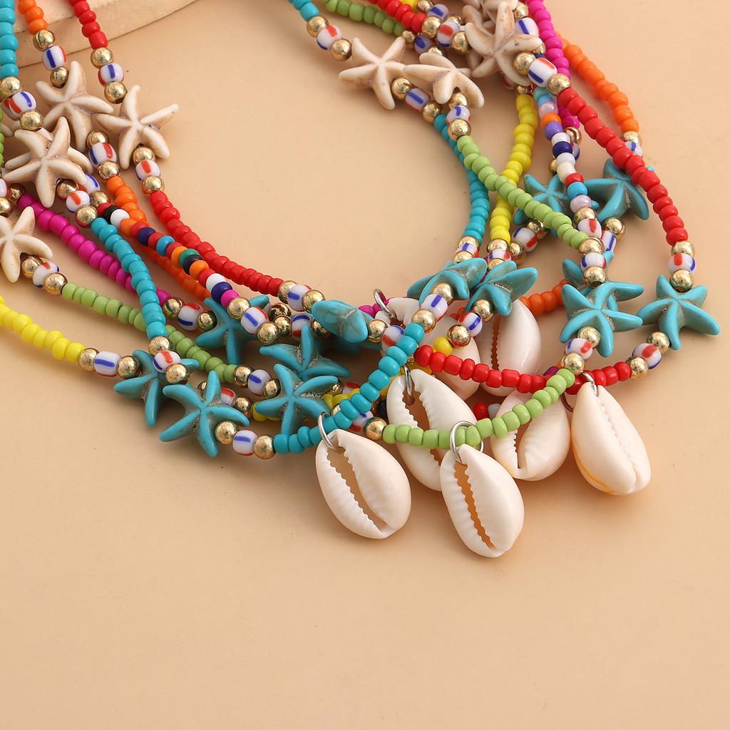 Bohemian Handmade Perlen Kette Halsband Seestern Shell Anhänger Halskette Für Frauen Mode Schmuck Strand Strang Goth Schlüsselbein Geschenke