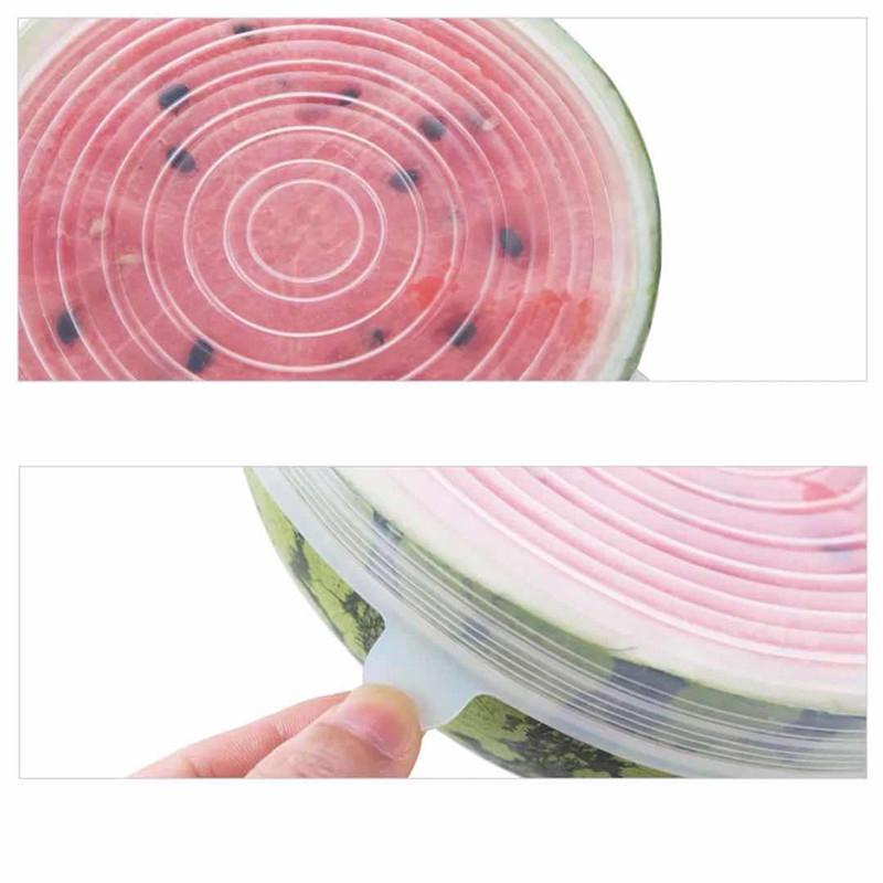 6pcs Food Grade Keeping Food Fresh Wrap Reusable High Stretch Silicone Food Wraps Seal Vacuum Bowl Cover Stretch Lid