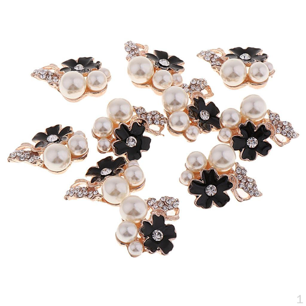 10 Assorted Pearl Rhinestone Flower Buttons for DIY Jewelry Crafts - Elegant Embellishments