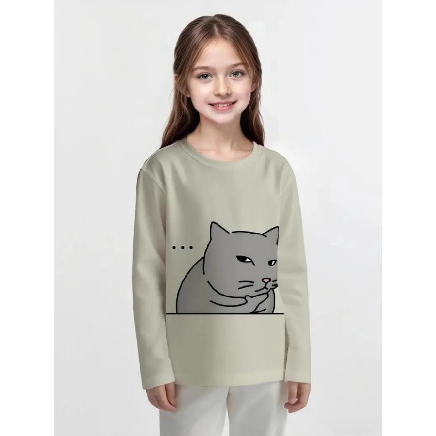 Süße Tiere 3D-Druck T-Shirt Oberteile Lässige Langarm-T-Shirts Mädchenkleidung Mode Komfort Rundhalsausschnitt Kinderkleidung