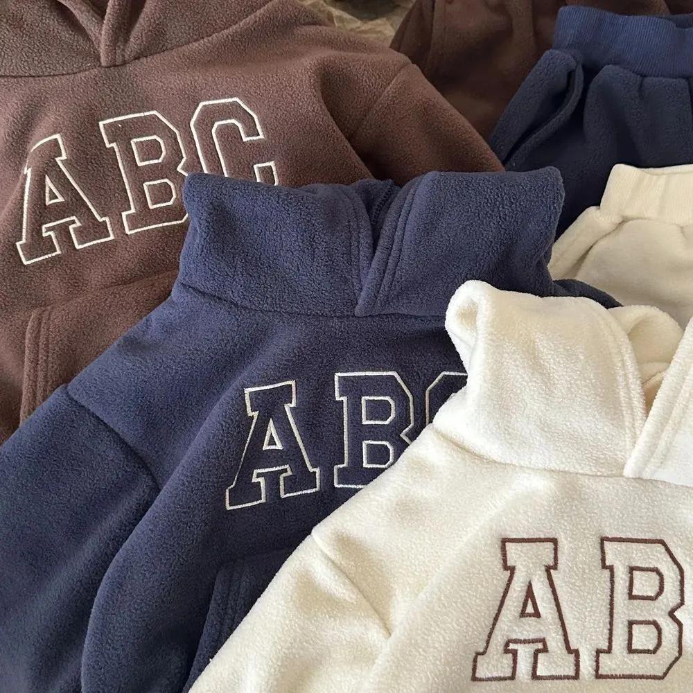 Children's Outdoor Sportswear Polar Fleece Hooded Sweater ABC Korean Children's Clothing Boys and Girls Autumn Casual Pants Suit