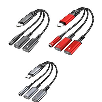 USB C To 3.5mm Headphone and Charging Adapter Type C Cable With Double Music Output OTG & PD60W Fast Charging Wire