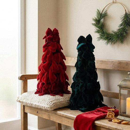 Stacked Velvet Bow Decoration Christmas Tree Decoration, Shaped Desktop Ornament Tabletop for Fireplace Dining Table Window Holiday Decor Versatile