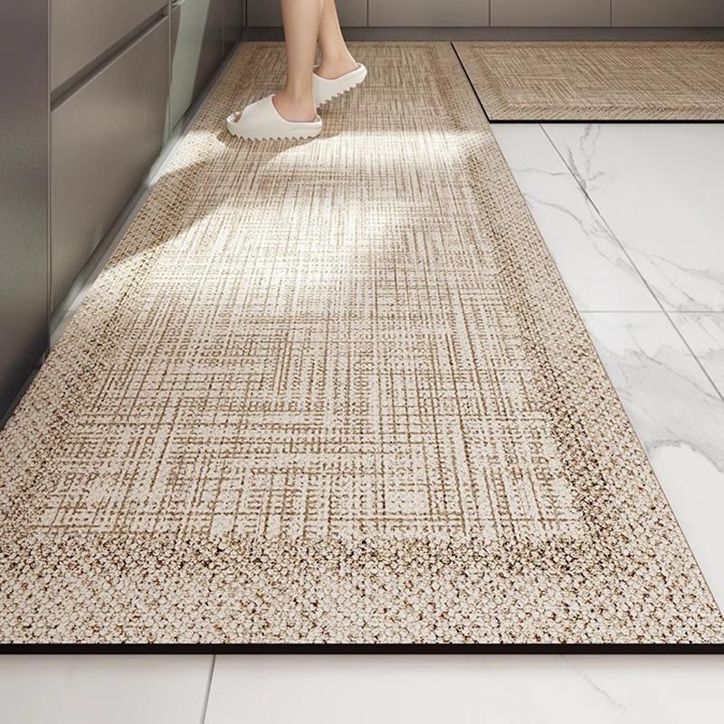Kitchen Floor Mat Waterproof Oil-proof Carpet Pvc Leather Non-slip Foot Mats Long Rug Grey Minimalism Style Home Decoration Rugs