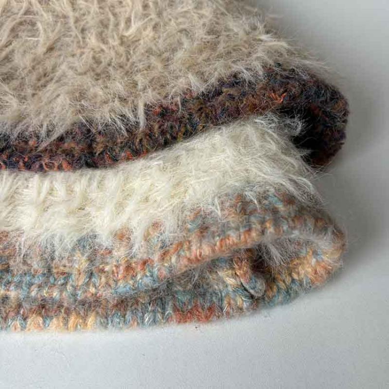 Women S Winter Autumn Plush Knit Bucket Hat Rainbow Brim Warm Hat