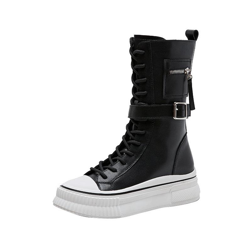 Leather Martin Boots Women's Spring and Autumn New Medium Tube Thick-soled Skinny Boots Breathable Versatile Women's Boots