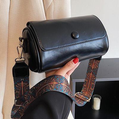 Retro Small Bag  Women's Bag  Small Crowd   New Fashion  Spring  Wide Band  One-shoulder Messenger Bag  Popular Cylinder Bag CLE