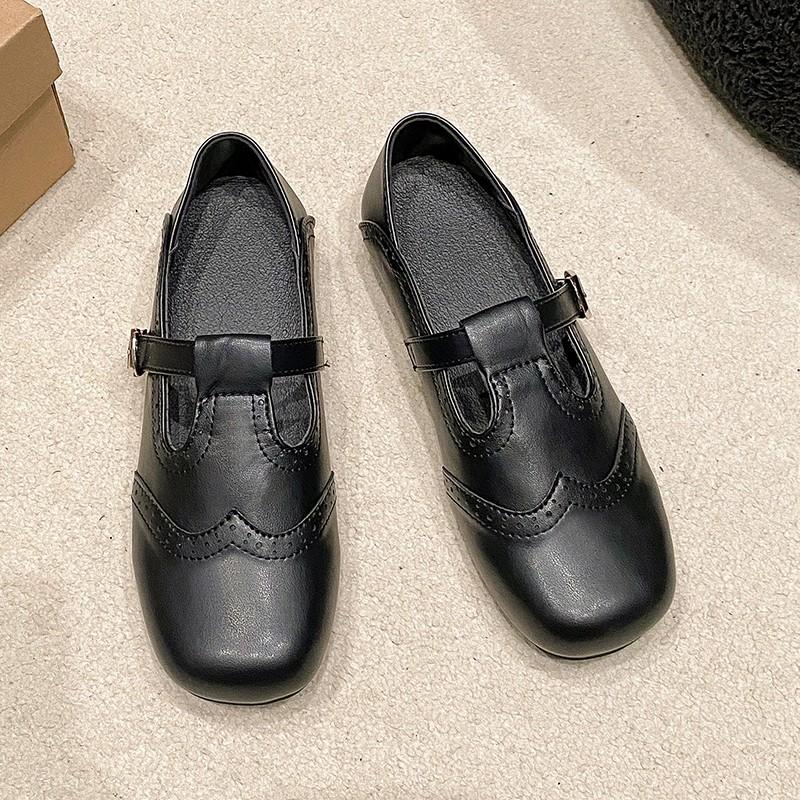 Nové Boty v britském stylu, ploché, malé, dámské, 2025 jaro a podzim, nové, kulatá špička, jednoduché boty Jane