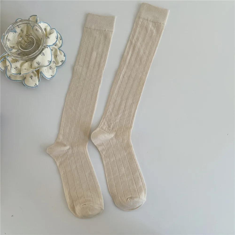 Solid Color Long Socks Stockings Women Cotton Thin Breathable Knee Socks JK Japanese Style Black White Gray Socks Women Stocking