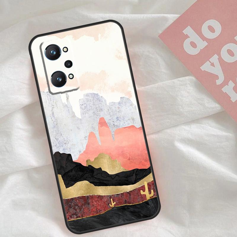 Gold Landscape Painting Case For Realme C51 C75 C63 C61 C55 C53 C35 C65 C67 C71 15 11 12 13 14 Pro Plus GT6 GT7 Pro