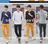 Men's Korean Style V-neck Two-Button Long-Sleeve Slim-Fit Cotton T-Shirt