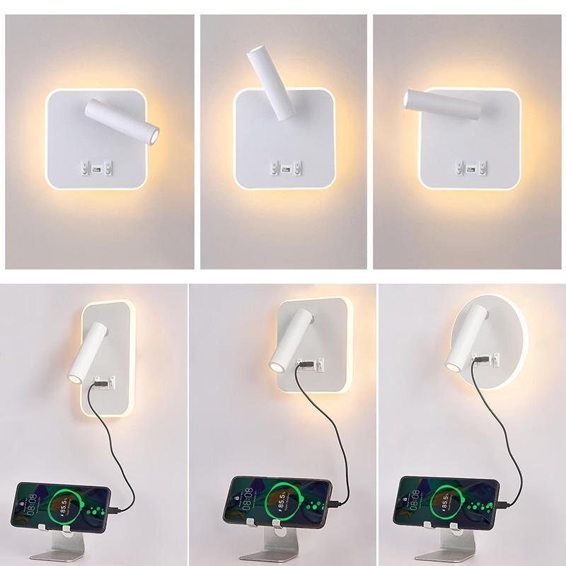 Rotatable Wall Lamp Hotel Bedroom Bedside Study Reading Sconce Lamps USB Charging Night Light Living Room Corridor Hallway Decor