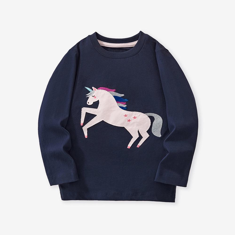 

2025 Autumn/Winter Unicorn Embroidered Long-Sleeve 3-Piece Children s T-Shirt Set 7Y (130 cm)