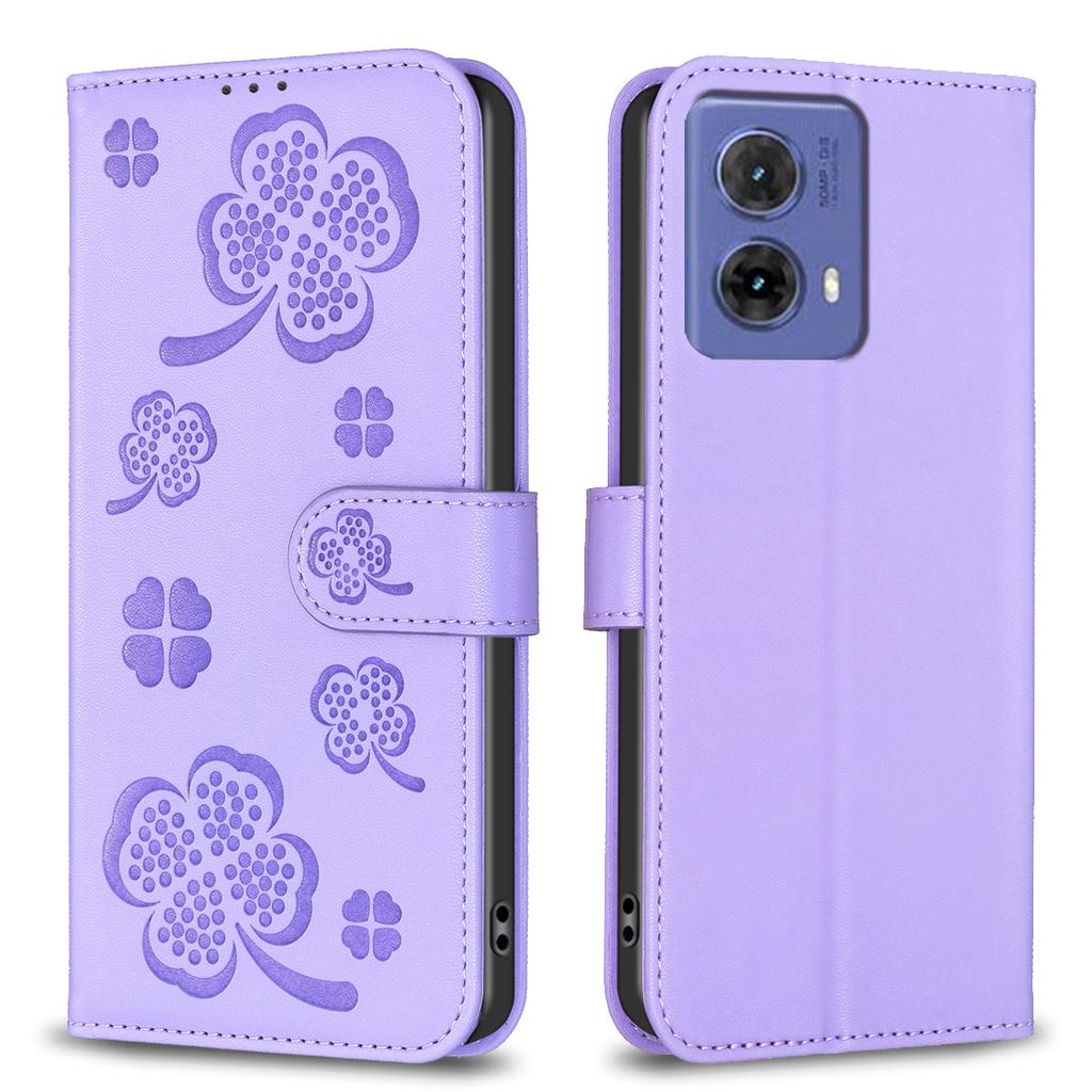 Lucky Clover Four Leaf Clover Pattern PU Leather Card Slots Wallet Phone Case for Motorola Moto G85,Edge 50 Pro,G04,G24,G34,Edge 40 Neo,G84,G54,G14...
