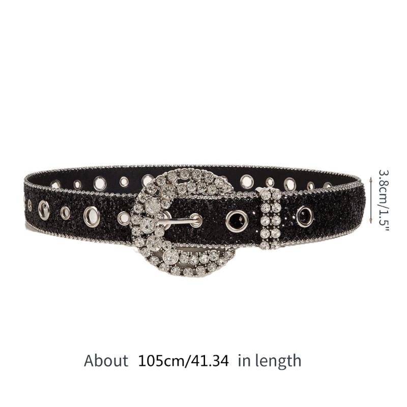 Adult Shinning Waist Belt Luxurious Pin Buckle Waist Belt Adjustable Length Full Diamond Rhinestone Belt for Nightclub