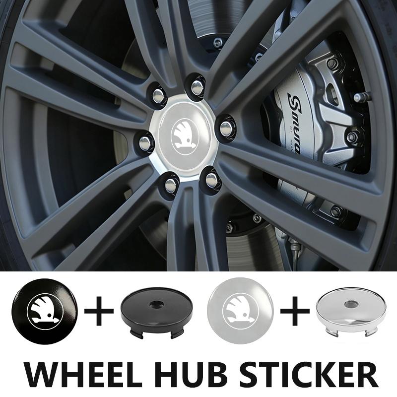 DAYB7 Car Logo Wheel Hub Sticker Wheel Center Cap Base Accessories For Skoda Kamiq MK3 Roomster Rapid Kodiaq Karoq Fabia Enyaq