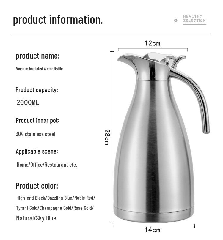 European Style 2L Vacuum Insulated Stainless Steel Thermos Coffee Pot