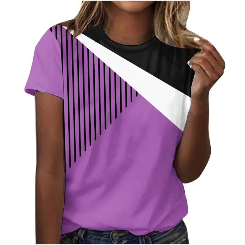 Fashion Summer Diagonal Stripe 3D Printed T-shirt Women Street Casual Harajuku T-shirt Women