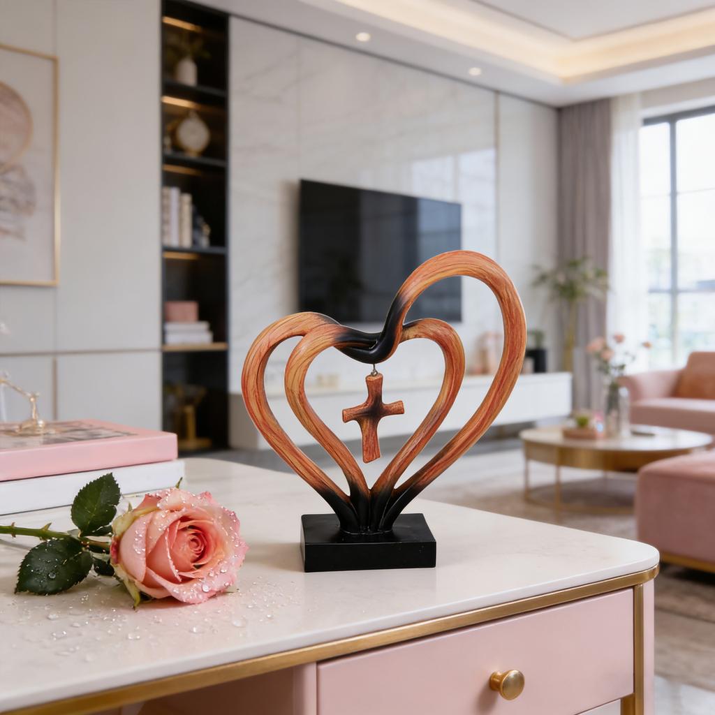 Resin-woven Heart And Cross Wedding Sculpture