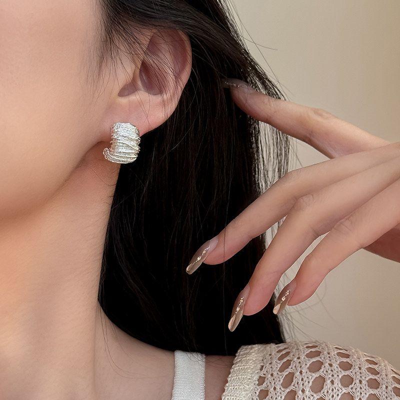 Sterling Silver Needle Fashion Special-Interest Design Metal Wave Fancy Elegant Hipster Earrings Stylish Stud Earrings Short for Women