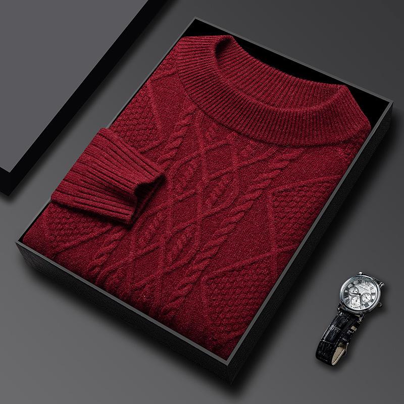 2025 Winter Men s Thickened Long Sleeve Jacquard Knit Sweater 170cm for 115-130kg