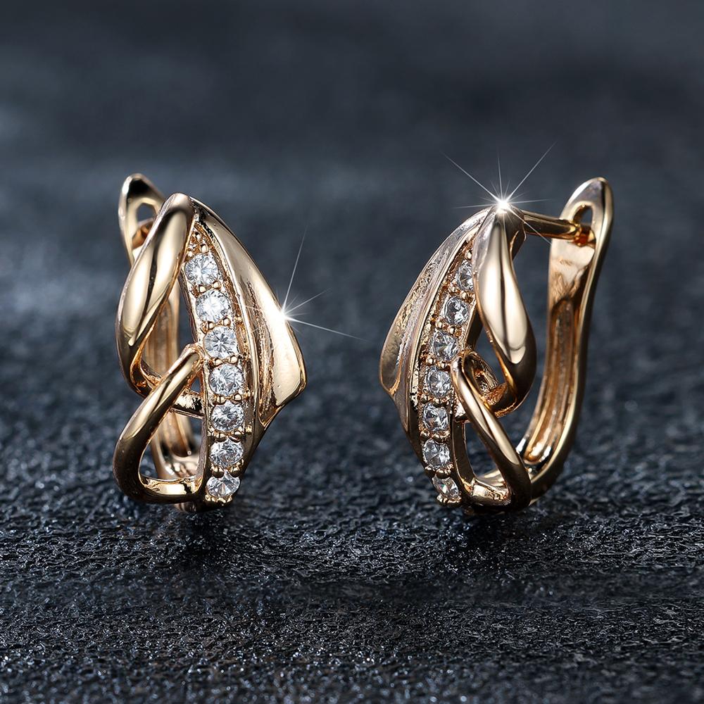 Pendientes pequeños con Clip de piedra de circón blanco para mujer, joyería de boda de lujo de Color dorado