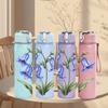 1PC Blue Bell Watercolor Flower Pattern 750ml Color Plastic Sports Water Bottle Leakproof Flip Straw Lid Suitable for Sports Office Home Use