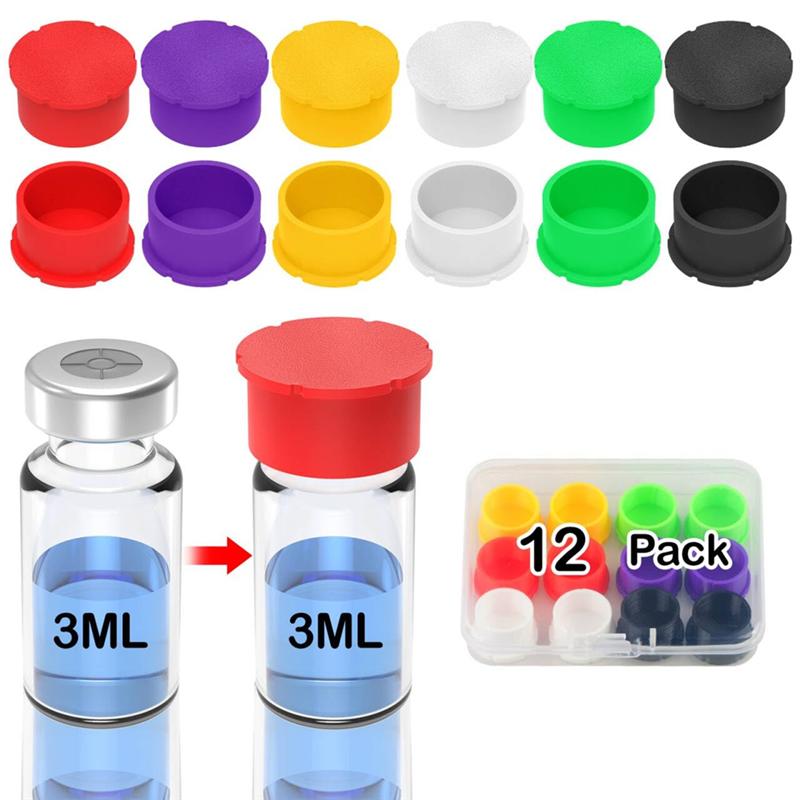 A96I-Protective Vial Caps- 12 Pack 3Ml Glass Vials 6 Assorted Colors, Leak-Proof Dust-Resistant Lids Cover For Flip Off Caps