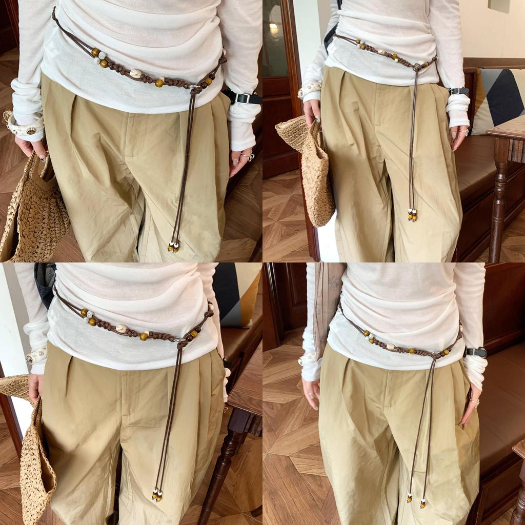 Handgewebter Damen-Taillengürtel im ethnischen Stil aus PU-Leder mit Perlendetails für Freizeitkleidung