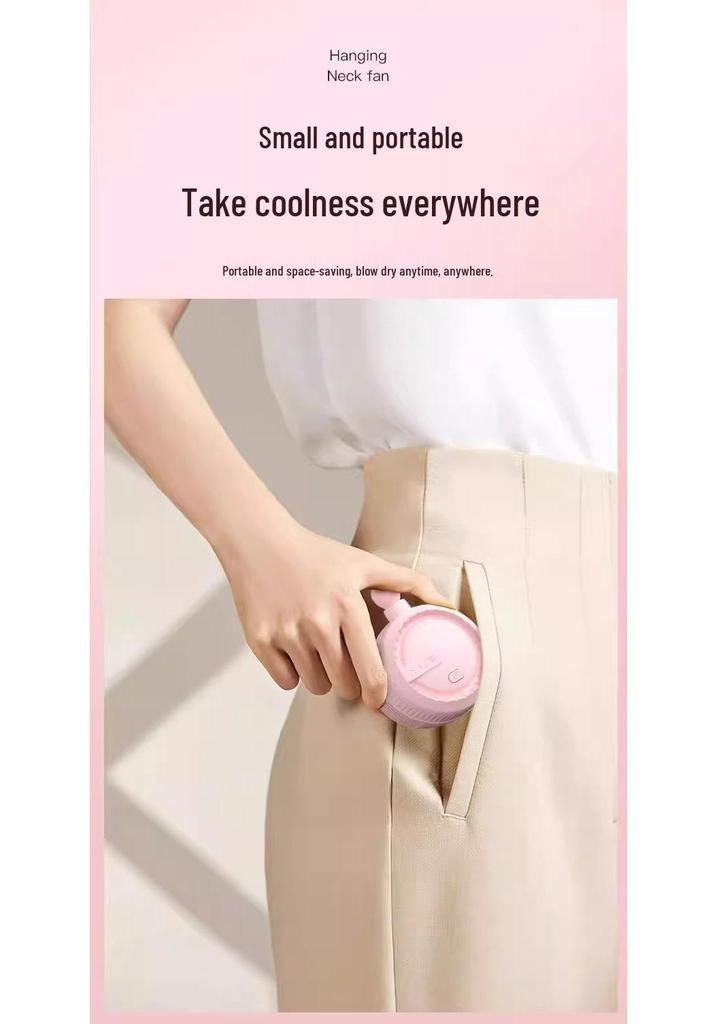 New USB Rechargeable Neck-Hanging Mini Fan with Foldable Design for Strong Wind Power