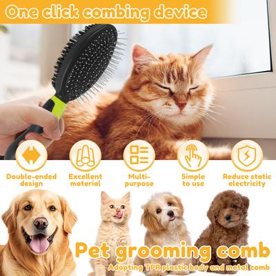 2Pcs Pet Grooming Brush Bath Brush Set Double Sided Cat Hair Comb with TPR Handle Dog Cleaning Brush Grooming Tool Pet Supplies